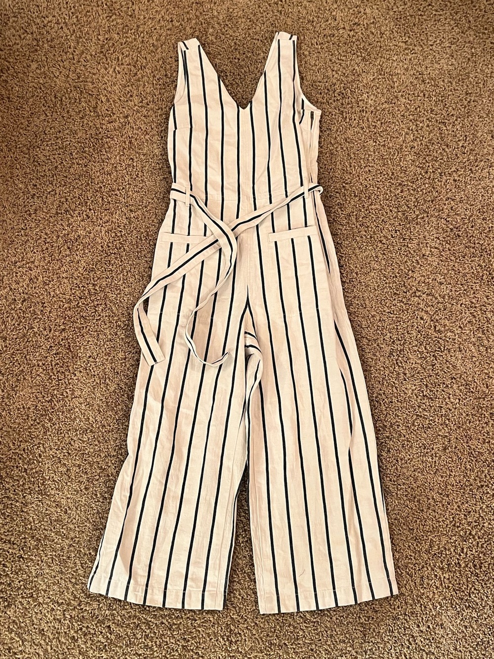 Madewell Women’s Jumpsuit in Cream with Navy Vertical Stripes
